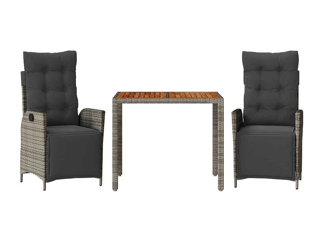 Ensemble à manger de jardin 3 pcs coussins gris résine tressée