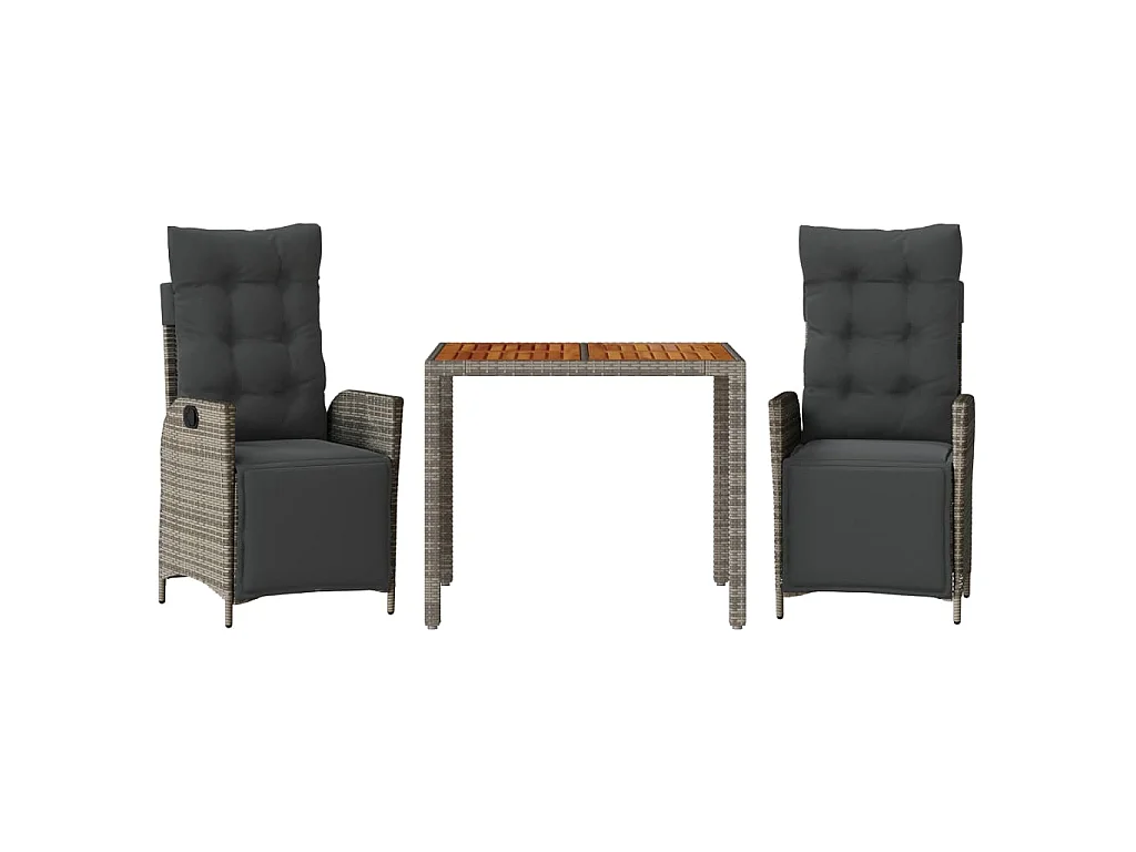 Set da Pranzo da Giardino 3 pz con Cuscini in Polyrattan Grigio