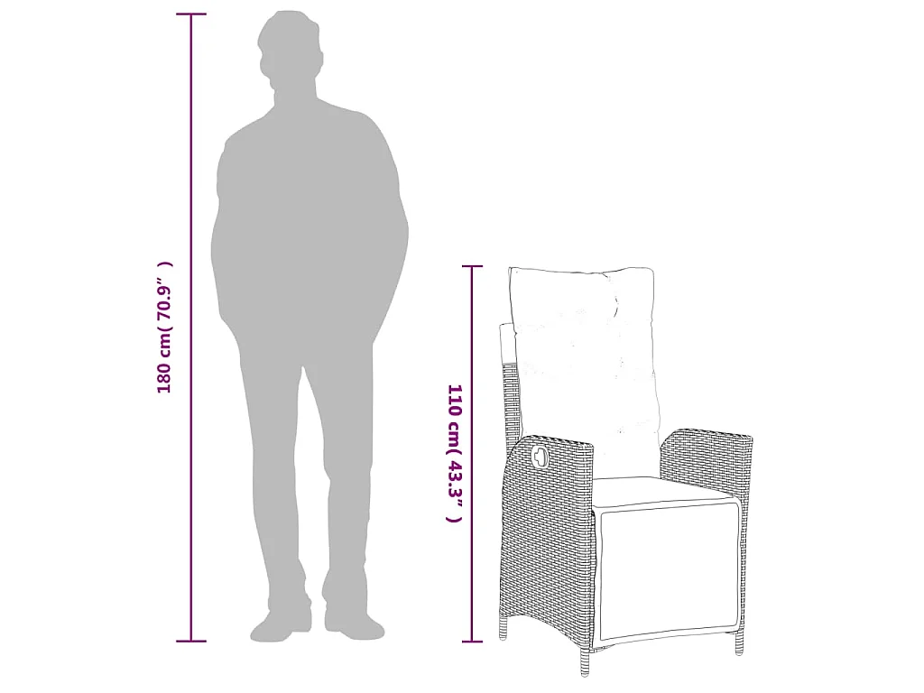 Set da Pranzo da Giardino 3 pz con Cuscini in Polyrattan Grigio