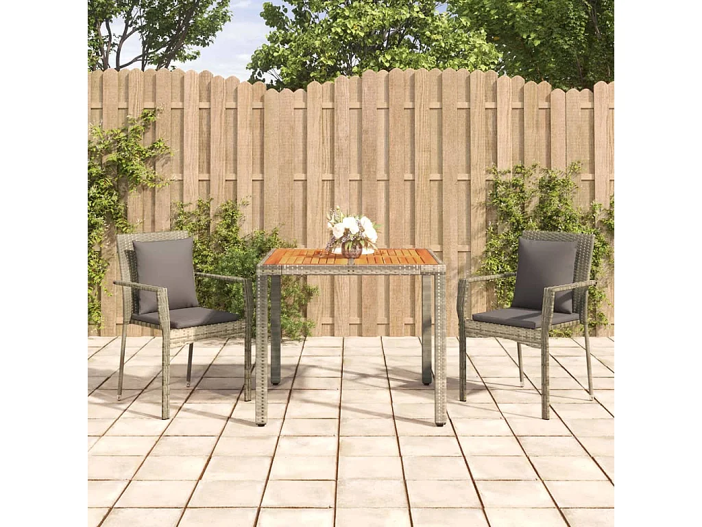 Set da Pranzo da Giardino 3 pz con Cuscini in Polyrattan Grigio