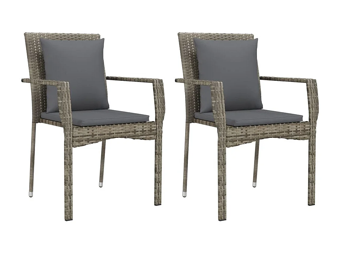 Set da Pranzo da Giardino 3 pz con Cuscini in Polyrattan Grigio