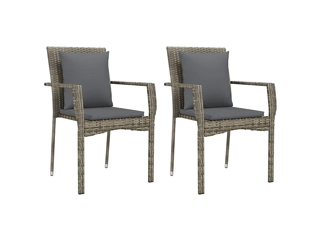 3-tlg. Garten-Essgruppe mit Kissen Grau Poly Rattan