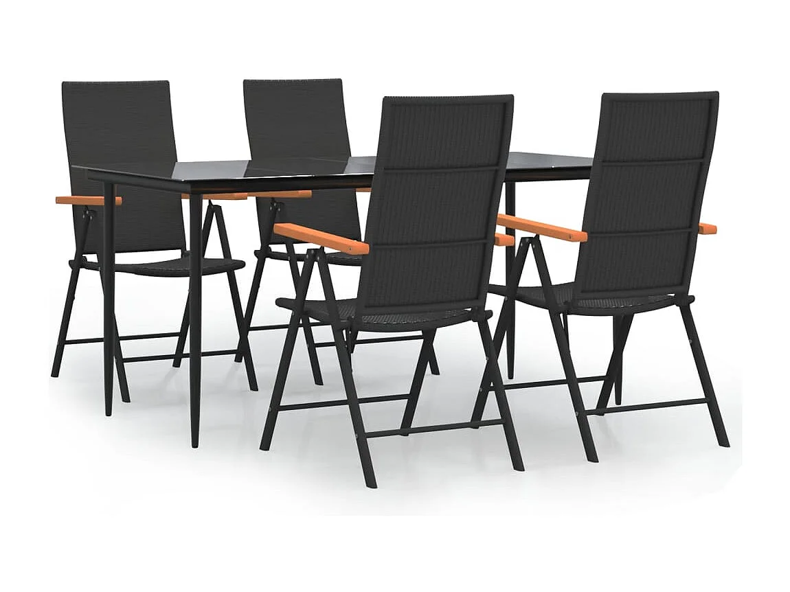 Ensemble à manger de jardin 5 pcs Noir et marron Résine tressée