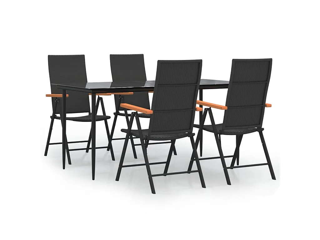 Set da Pranzo da Giardino 5 pz Nero e Marrone in Polyrattan
