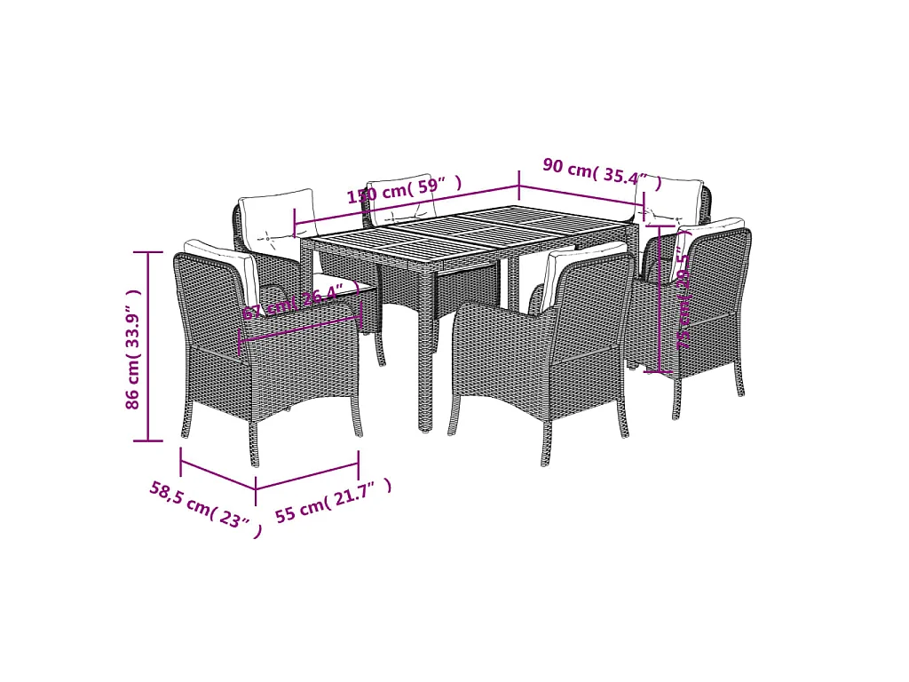7-delige Tuinset met kussens poly rattan zwart