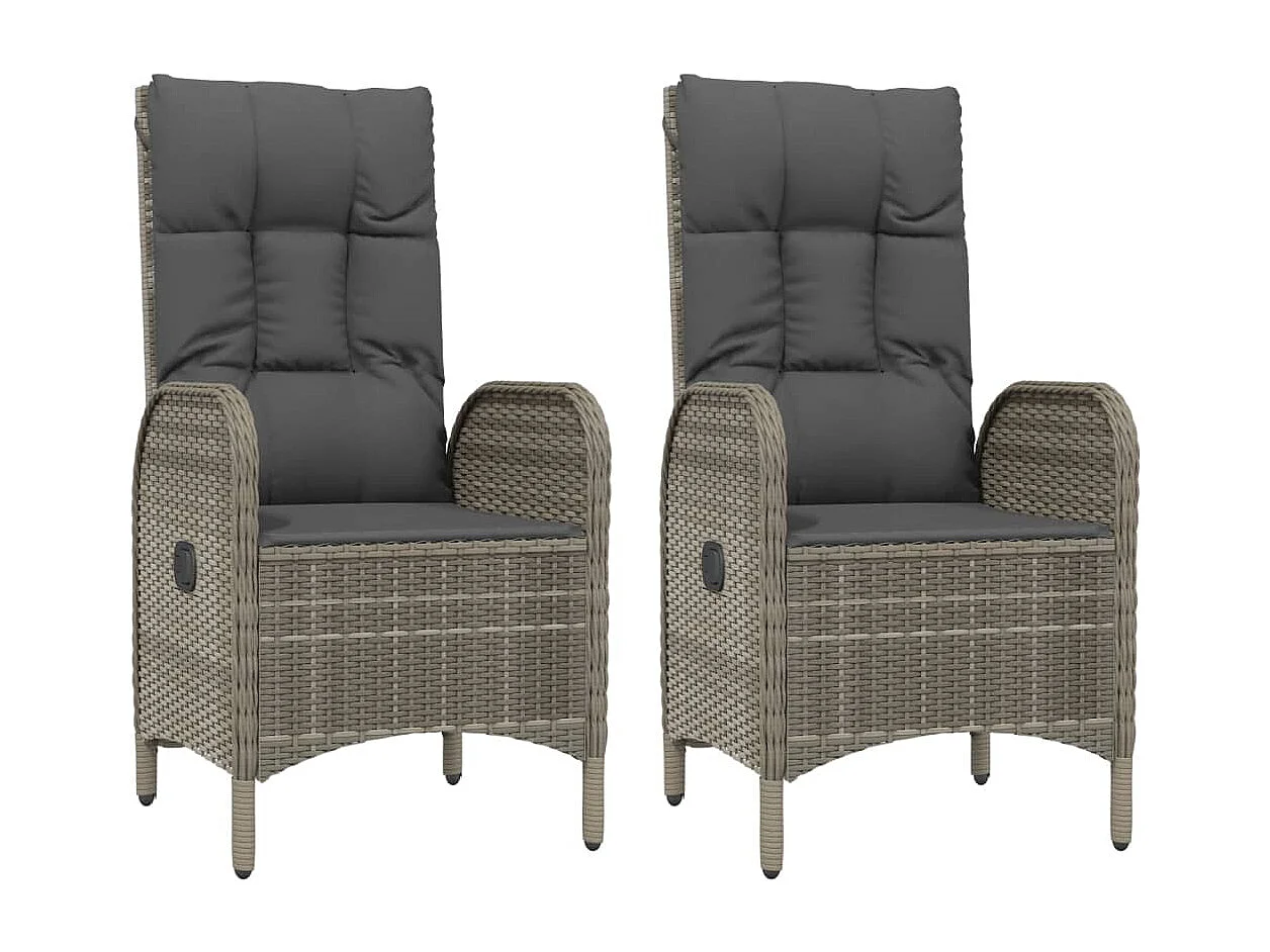 Set da Pranzo da Giardino 3 pz con Cuscini in Polyrattan Grigio