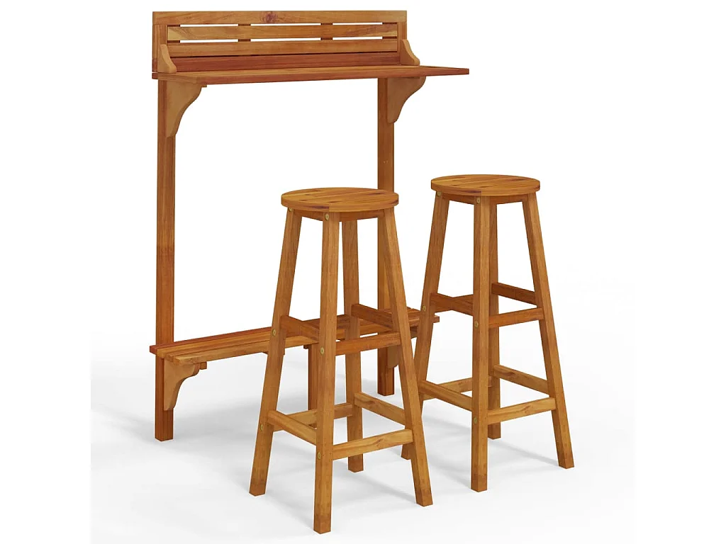 Juego muebles de bar de balcón 3 piezas madera maciza de acacia
