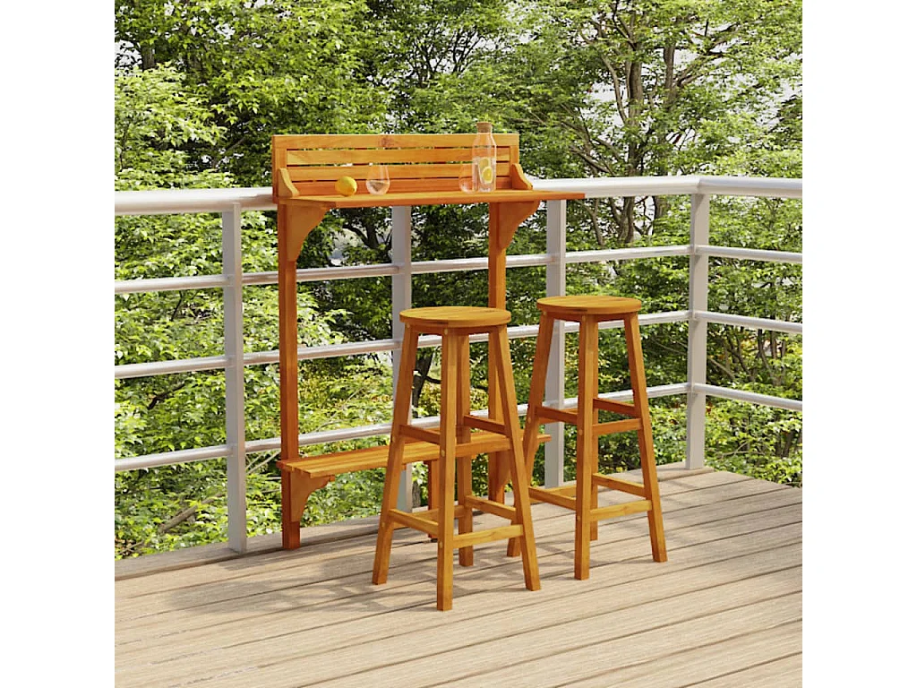 Juego muebles de bar de balcón 3 piezas madera maciza de acacia