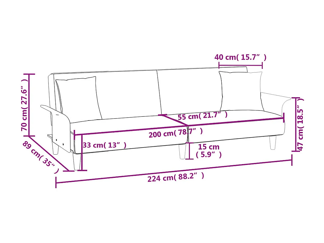 Schlafsofa mit Armlehnen Taupe Stoff