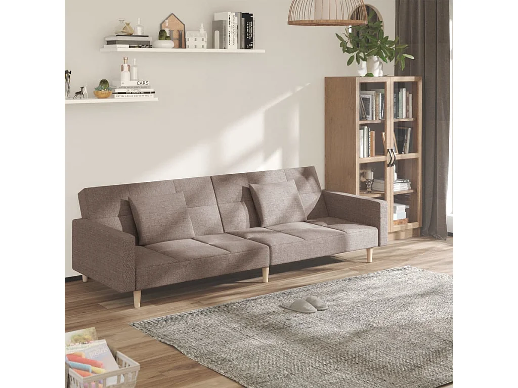 Schlafsofa 2-Sitzer mit 2 Kissen Taupe Stoff