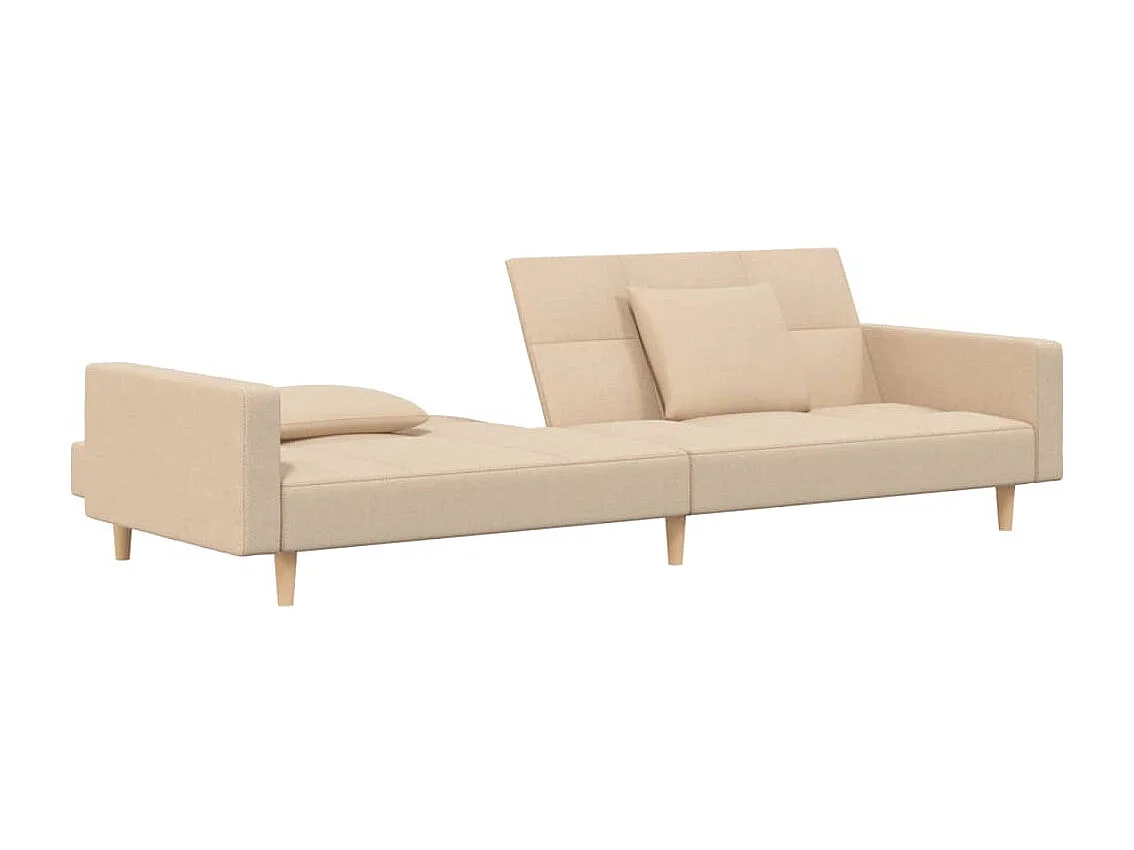 Canapé-lit à 2 places avec deux oreillers crème tissu