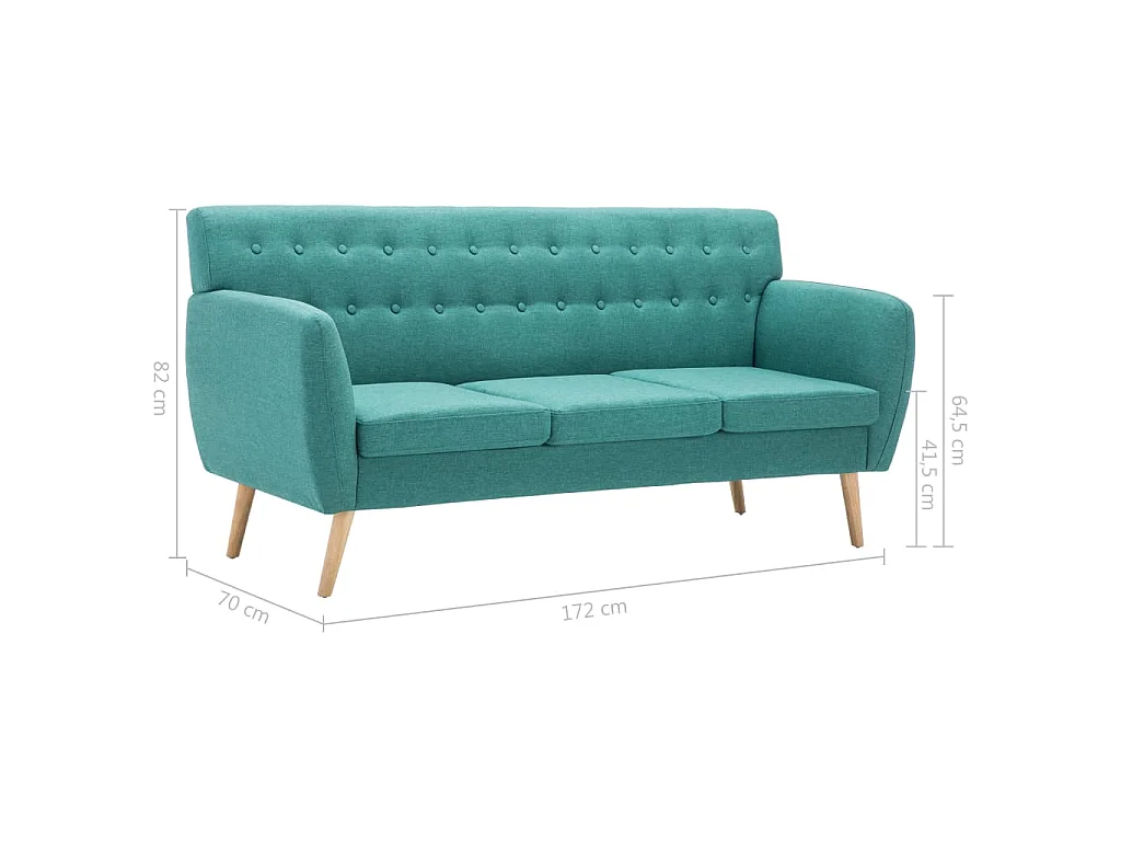 Sofá de 3 plazas tapizado de tela verde 172x70x82 cm