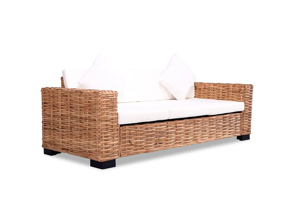 Divano a 3 Posti in Rattan Naturale