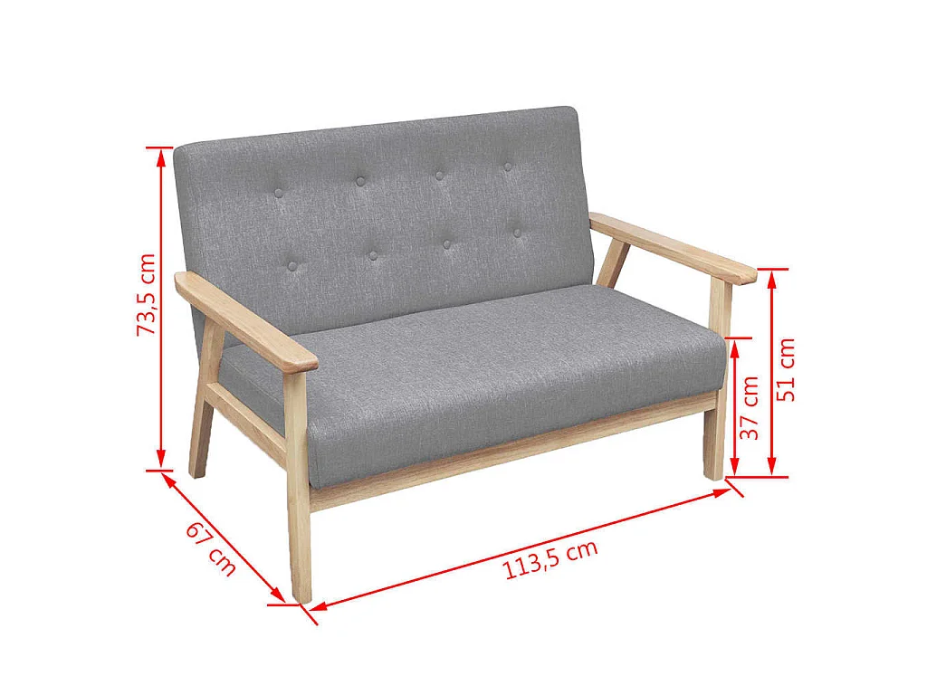 Canapé à 2 places Tissu Gris clair
