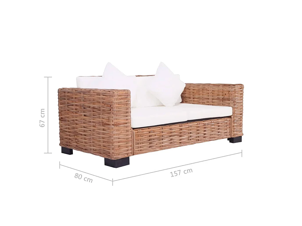Tweezitsbank natuurlijk rattan