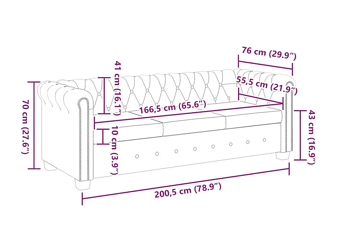 Canapé Chesterfield 3 places cuir artificiel marron