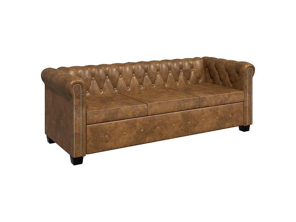 Chesterfield-Sofa 3-Sitzer Kunstleder Braun