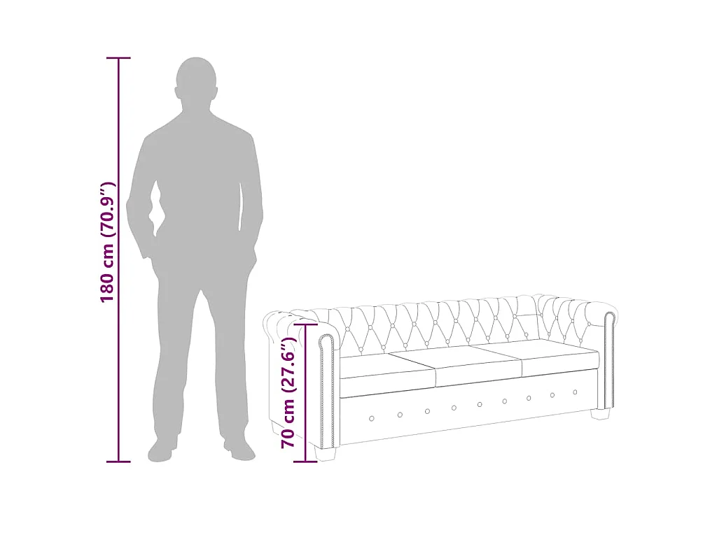 Chesterfield-Sofa 3-Sitzer Kunstleder Braun