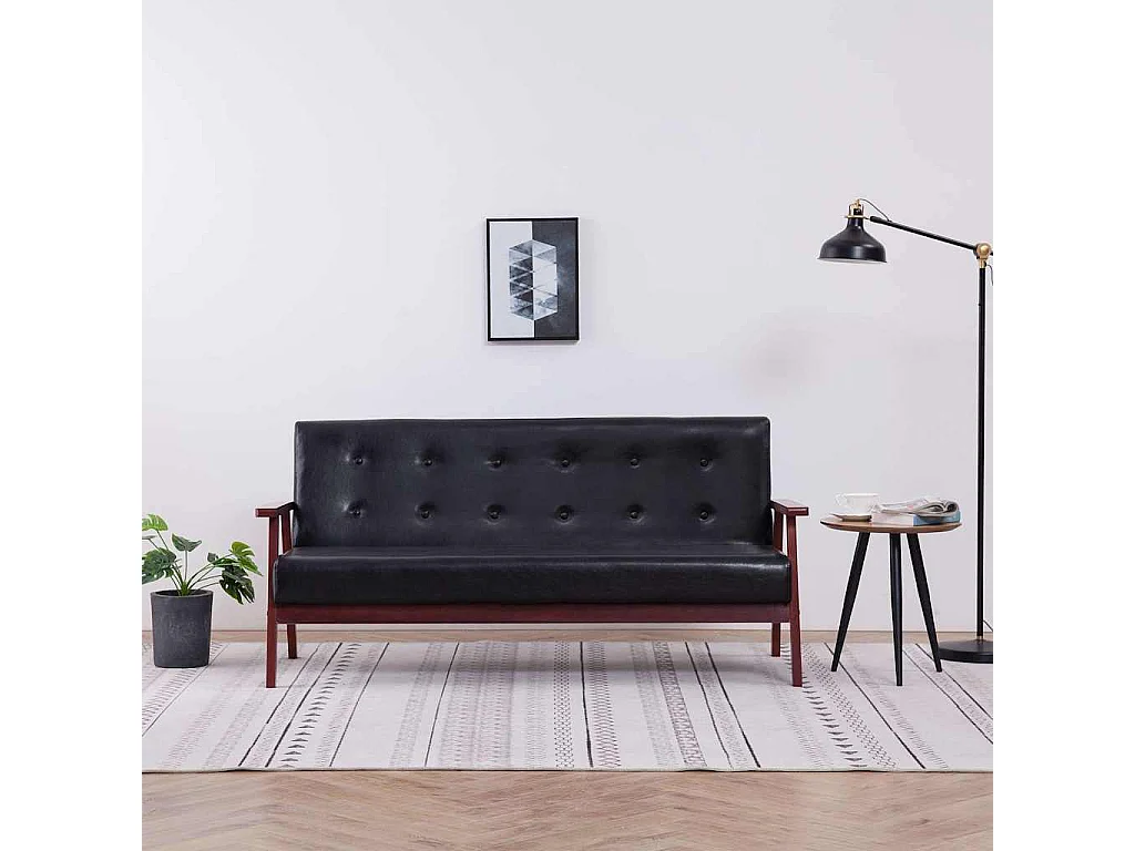 Sofa 3-Sitzer Schwarz Kunstleder