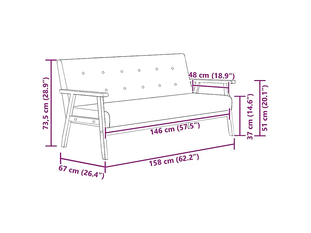Sofa 3-Sitzer Schwarz Kunstleder