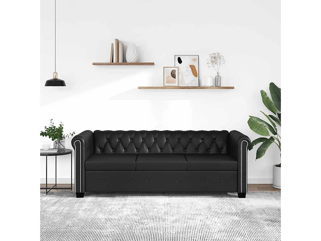 Canapé Chesterfield à 3 places cuir synthétique noir