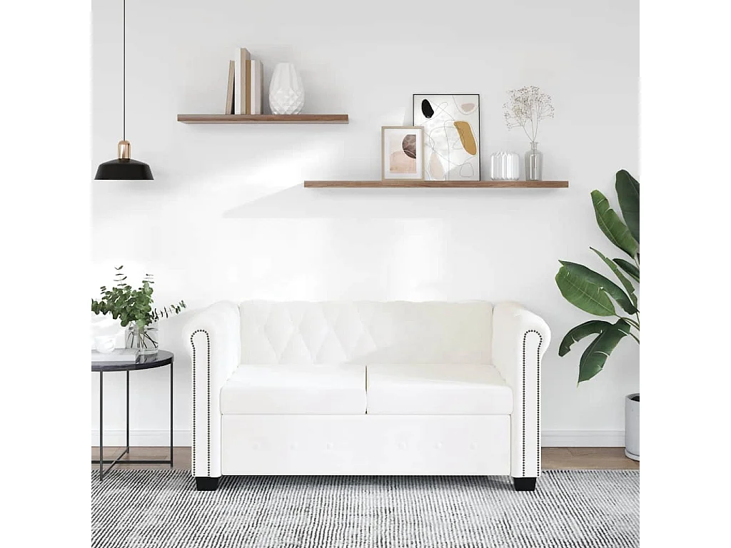 Chesterfield-Sofa 2-Sitzer Kunstleder Weiß