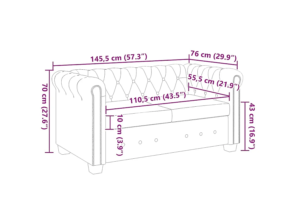 Chesterfield-Sofa 2-Sitzer Kunstleder Weiß
