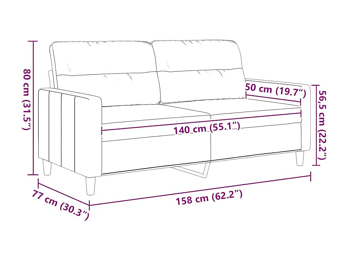 Canapé à 2 places Taupe 140 cm Tissu