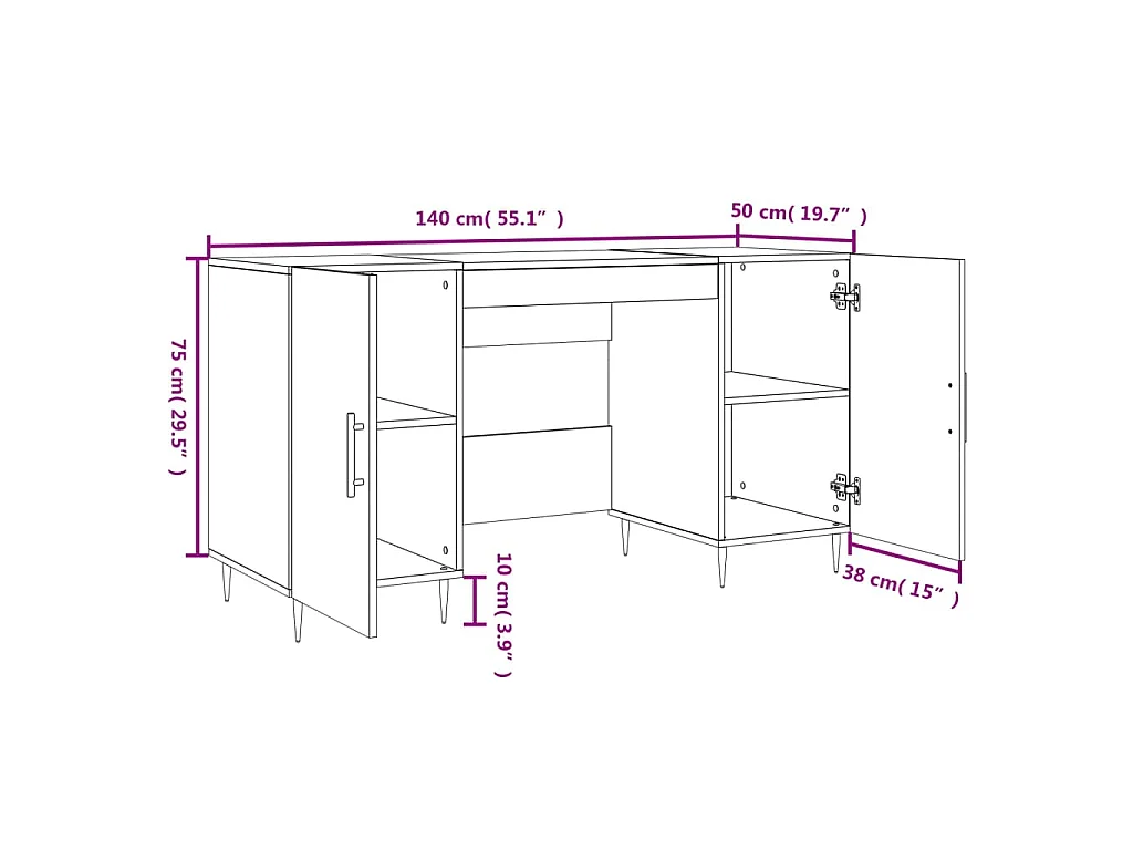 Bureau blanc 140x50x75 cm bois d'ingénierie