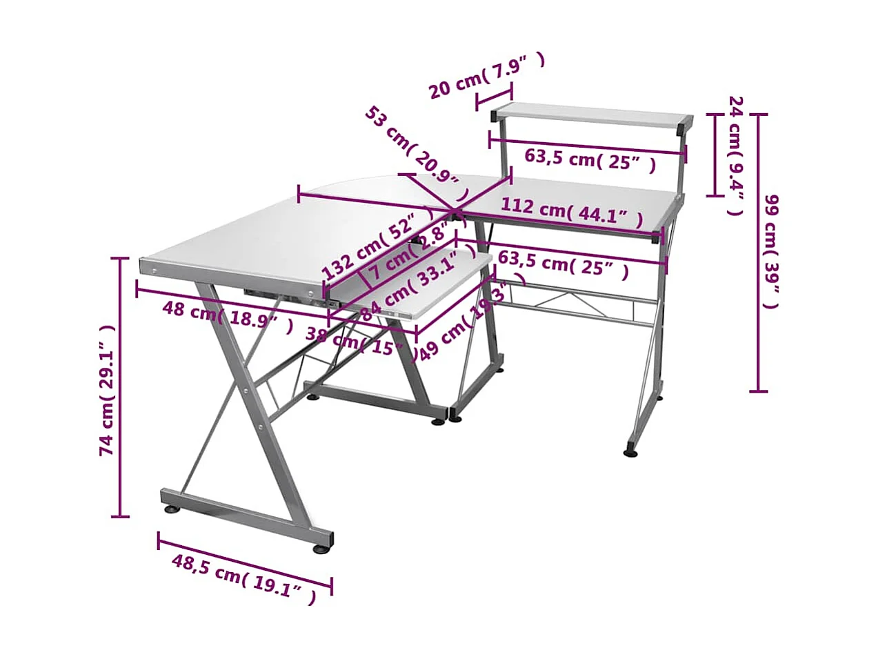Eck-Computertisch Weiß 132x112x99 cm Holzwerkstoff