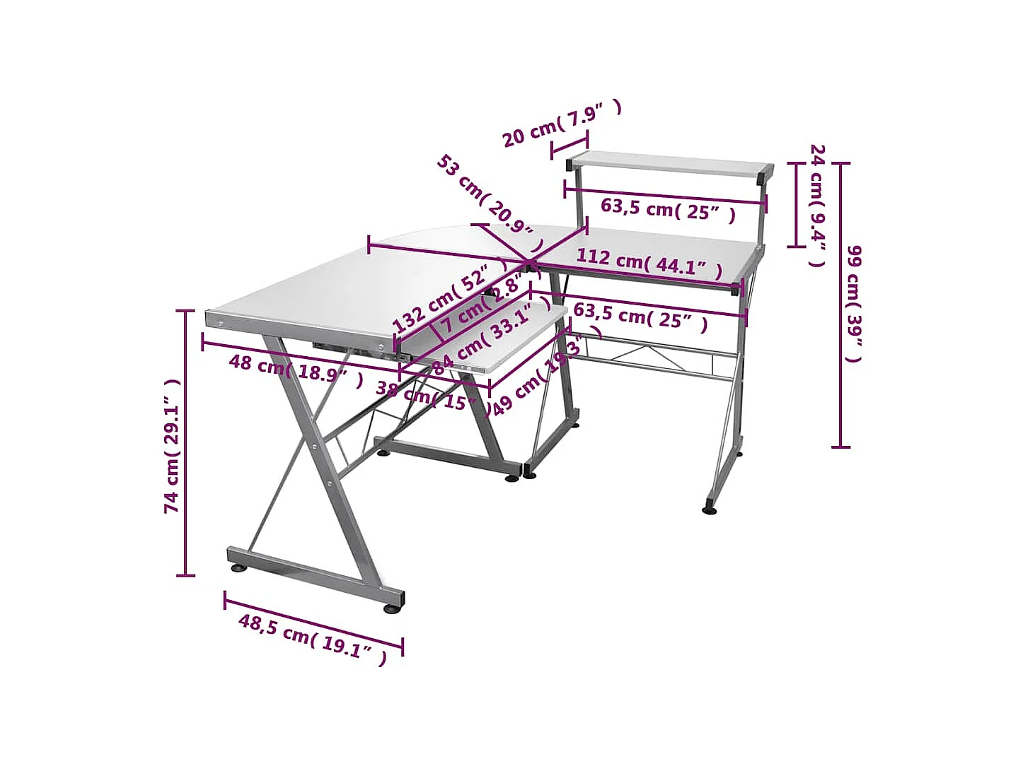 Eck-Computertisch Weiß 132x112x99 cm Holzwerkstoff