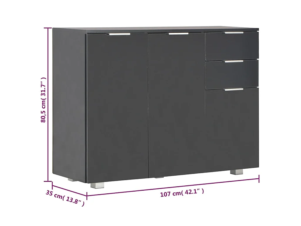 Aparador 107x35x80,5 cm preto brilhante