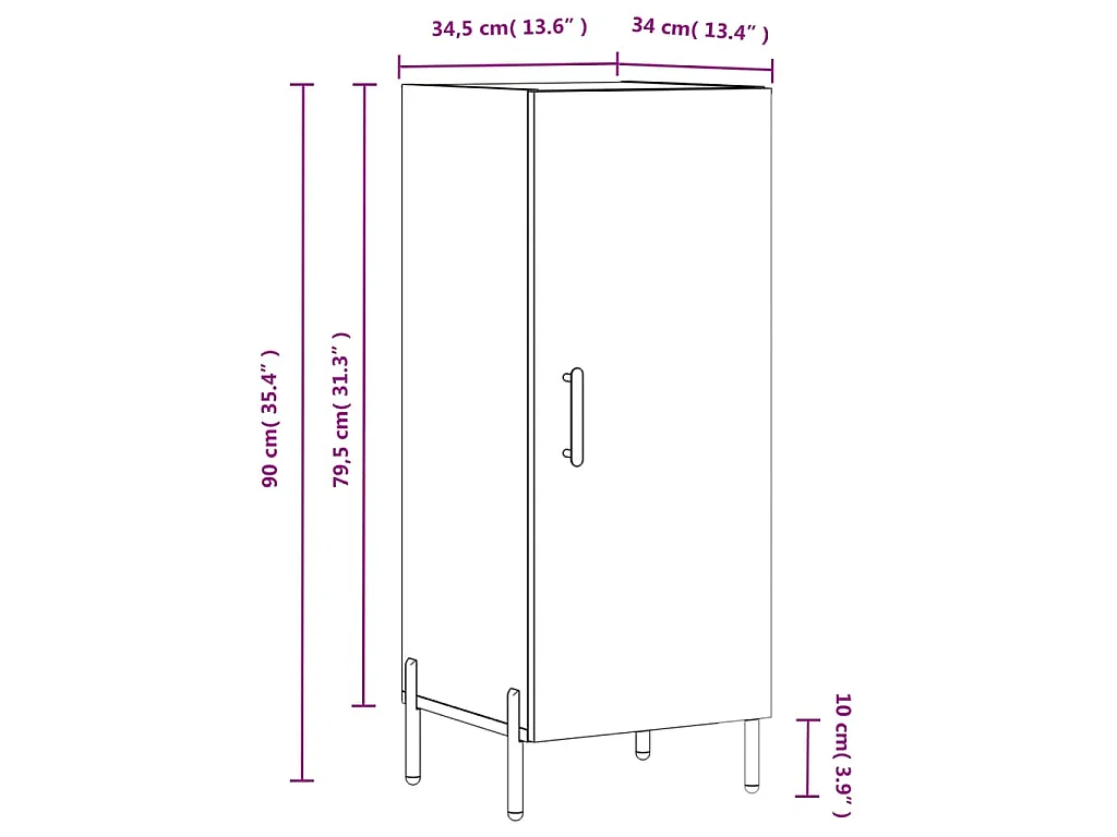 Dressoir 34,5x34x90 cm bewerkt hout bruin eikenkleur