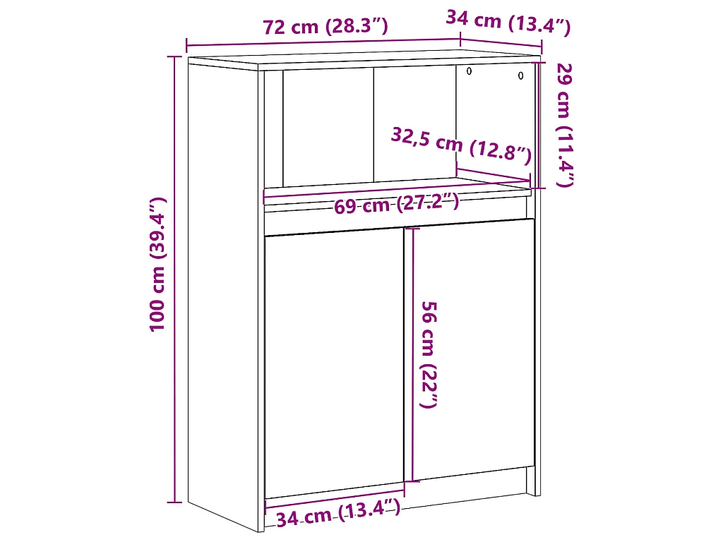 Buffet avec LED chêne marron 72x34x100 cm bois d'ingénierie