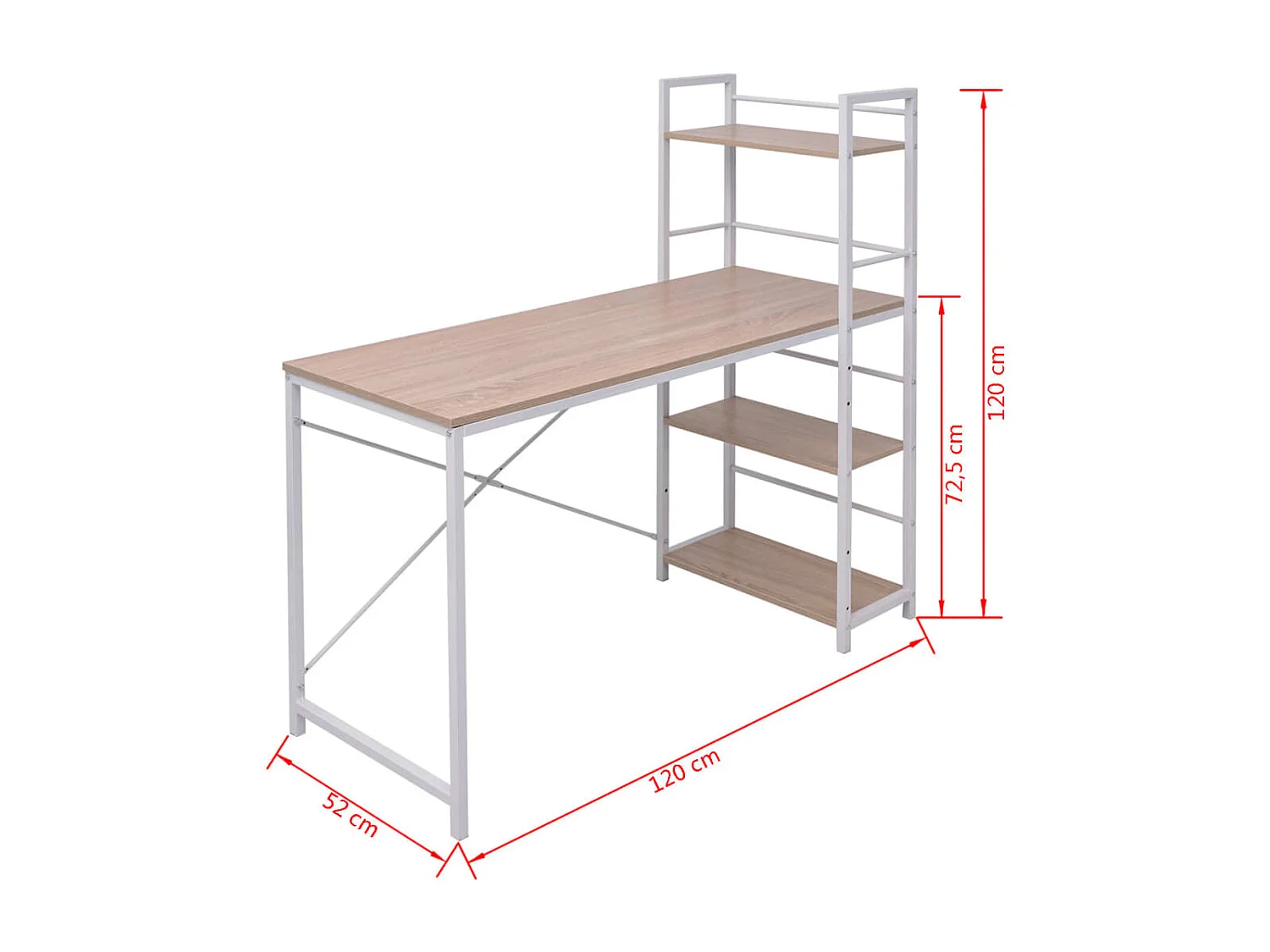 Bureau avec bibliothèque à 4 niveaux chêne