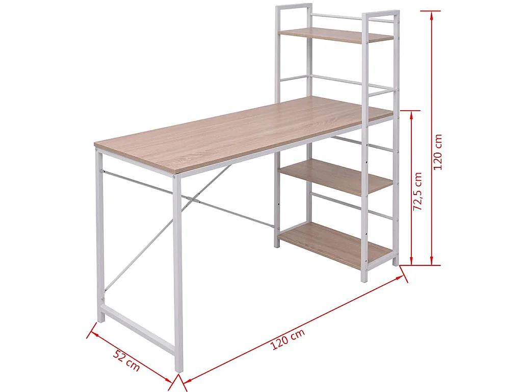 Bureau avec bibliothèque à 4 niveaux chêne