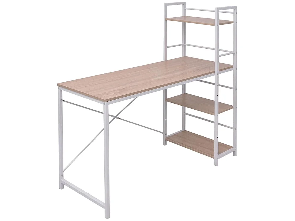 Bureau avec bibliothèque à 4 niveaux chêne