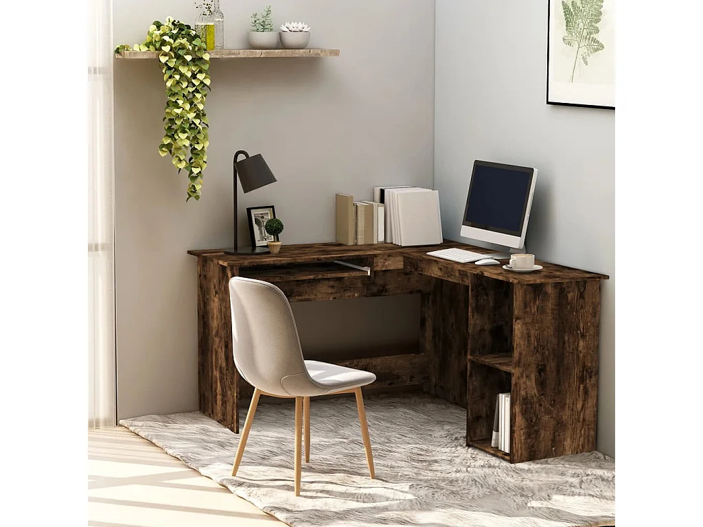Hoekbureau 120x140x75 cm bewerkt hout gerookt eikenkleurig