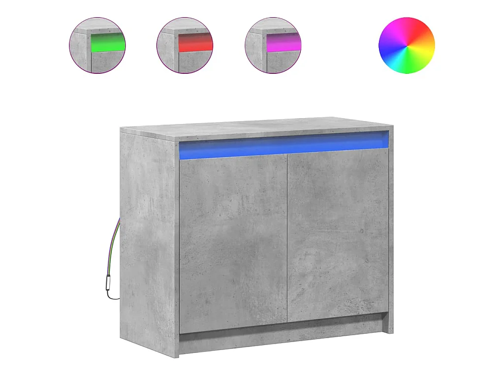 Dressoir met LED 72x34x61 cm bewerkt hout betongrijs