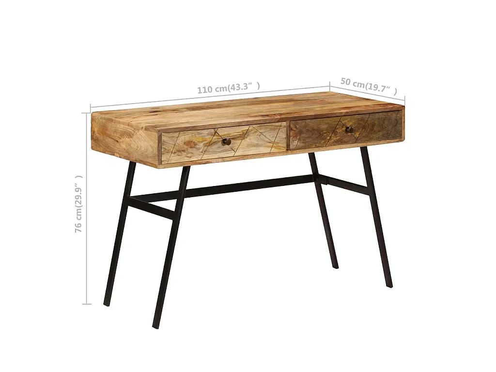 Bureau avec tiroirs Bois solide de manguier 110x50x76 cm