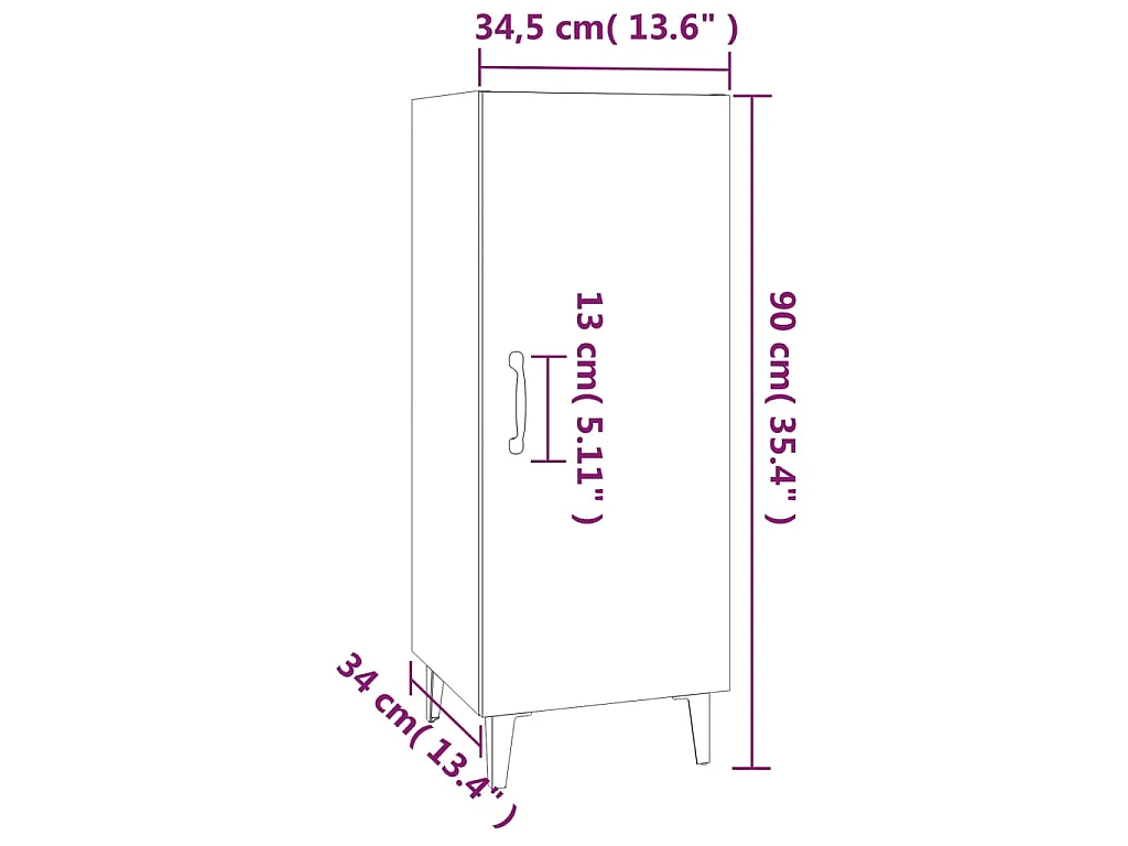 Dressoir 34,5x34x90 cm bewerkt hout grijs sonoma eikenkleurig