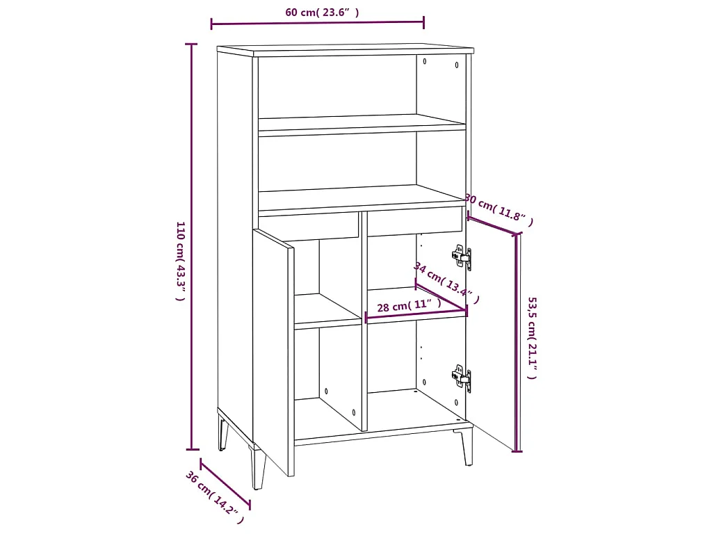 Buffet haut Sonoma gris 60x36x110 cm Bois d'ingénierie