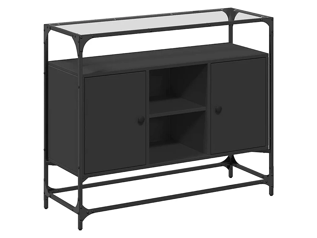 Aparador c/ tampo de vidro 98x35x81 cm derivados madeira preto