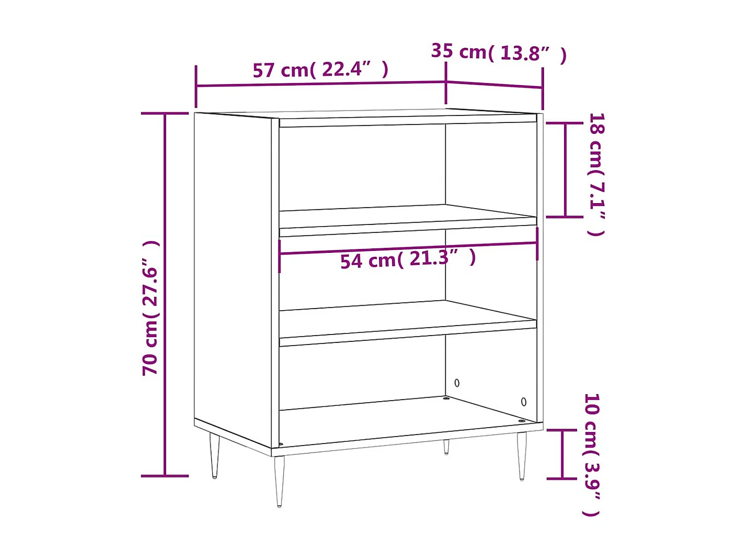 Buffet noir 57x35x70 cm bois d’ingénierie