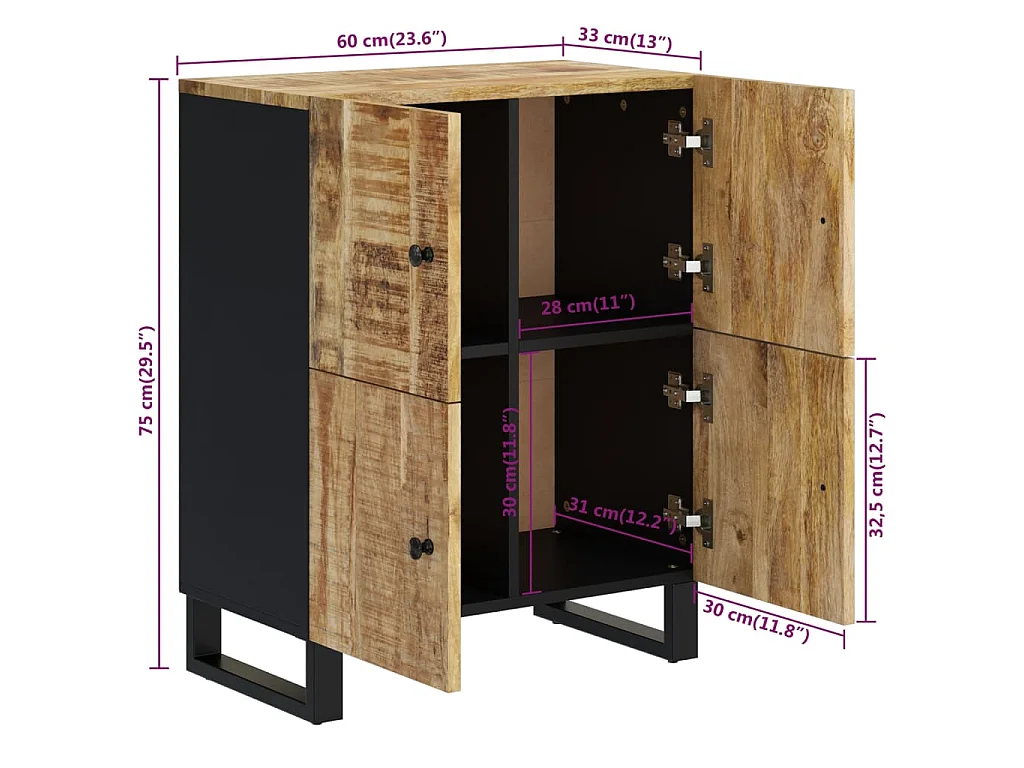 Sideboard mit 4 Türen 60x33x75 cm Massivholz Mango