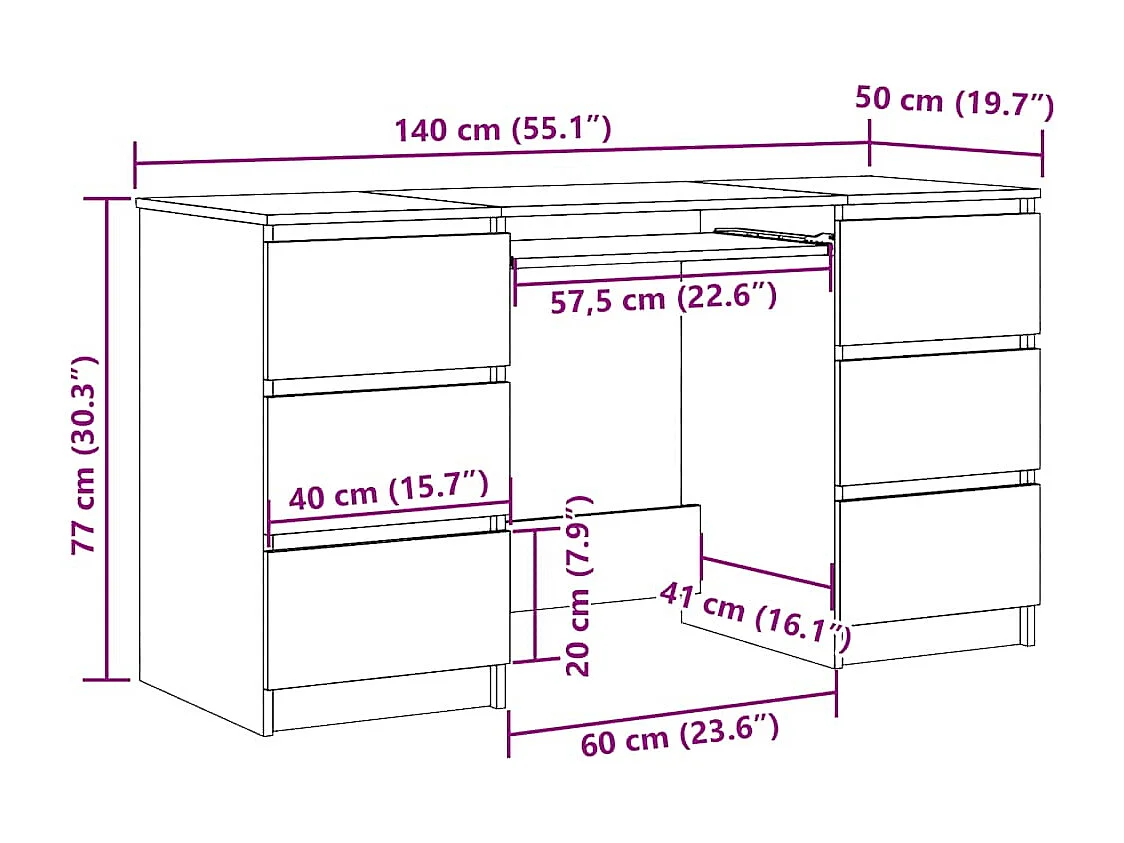 Schrijftafel 140x50x77 cm bewerkt hout zwart