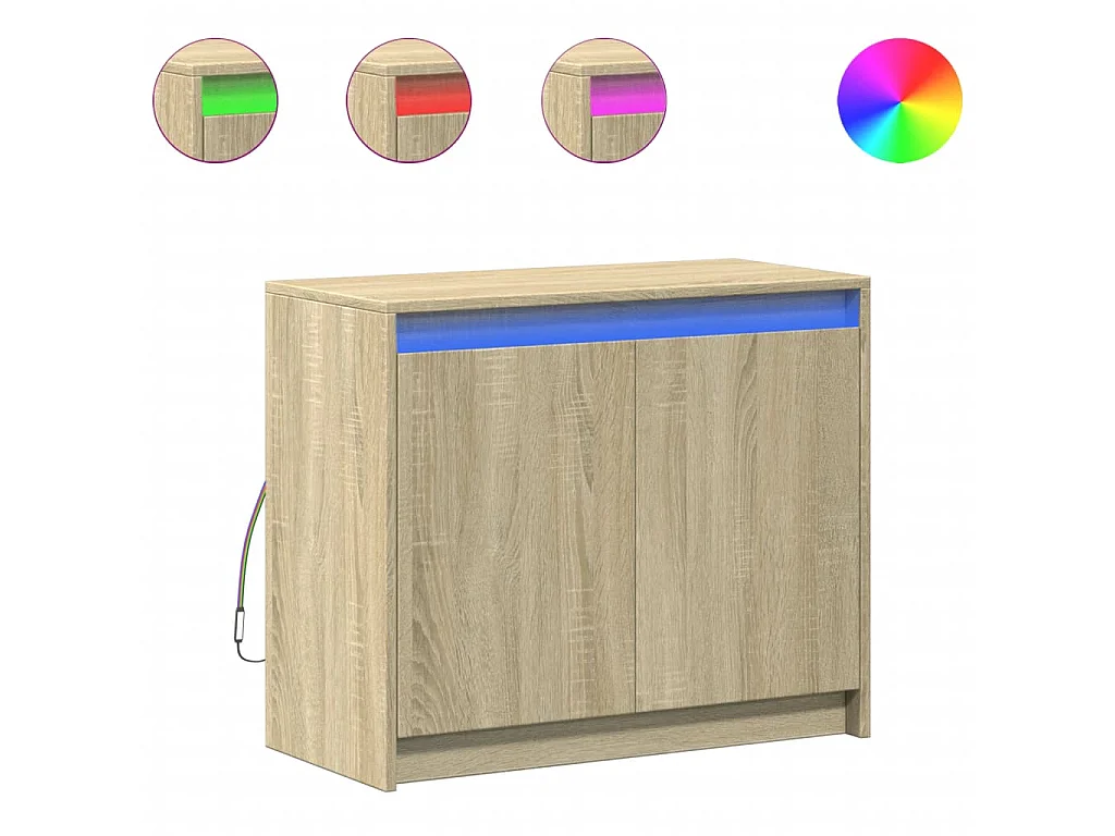 Dressoir met LED 72x34x61 cm bewerkt hout sonoma eikenkleurig