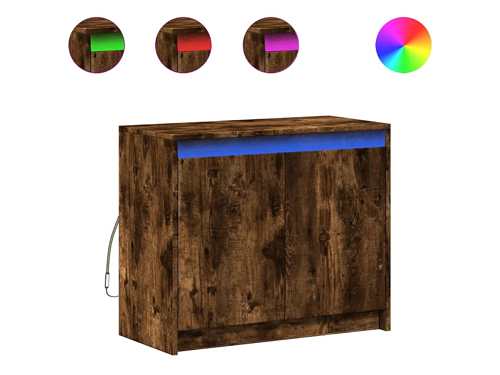 Dressoir met LED 72x34x61 cm bewerkt hout gerookt eikenkleurig