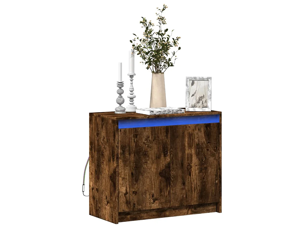 Dressoir met LED 72x34x61 cm bewerkt hout gerookt eikenkleurig