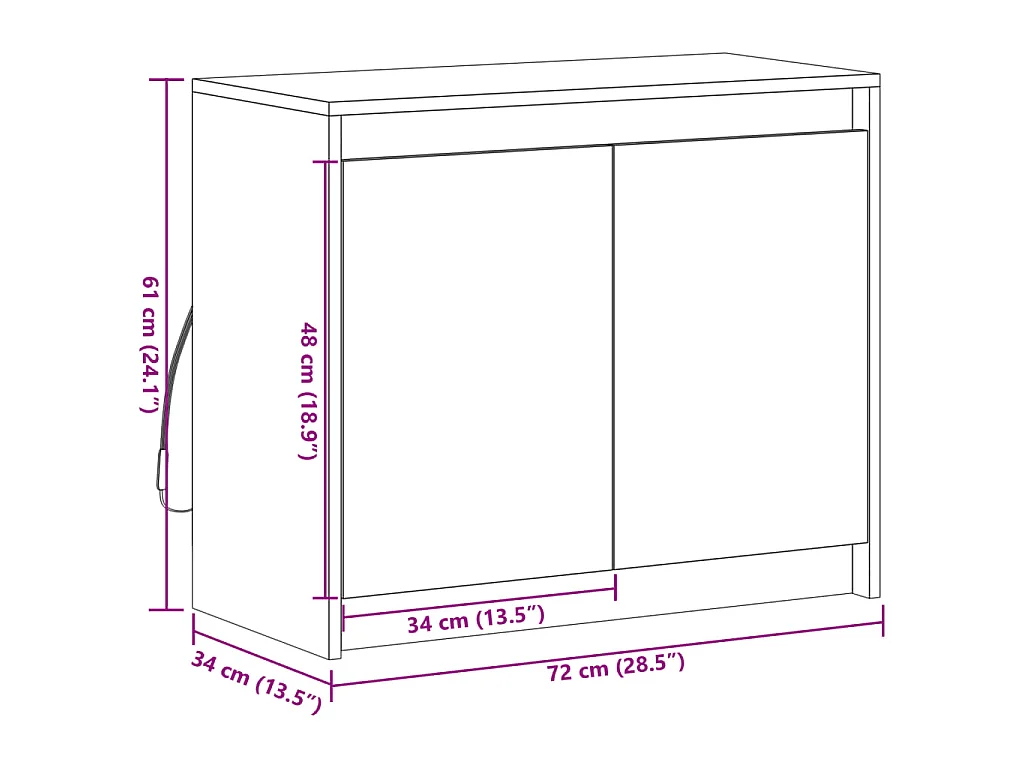Dressoir met LED 72x34x61 cm bewerkt hout gerookt eikenkleurig